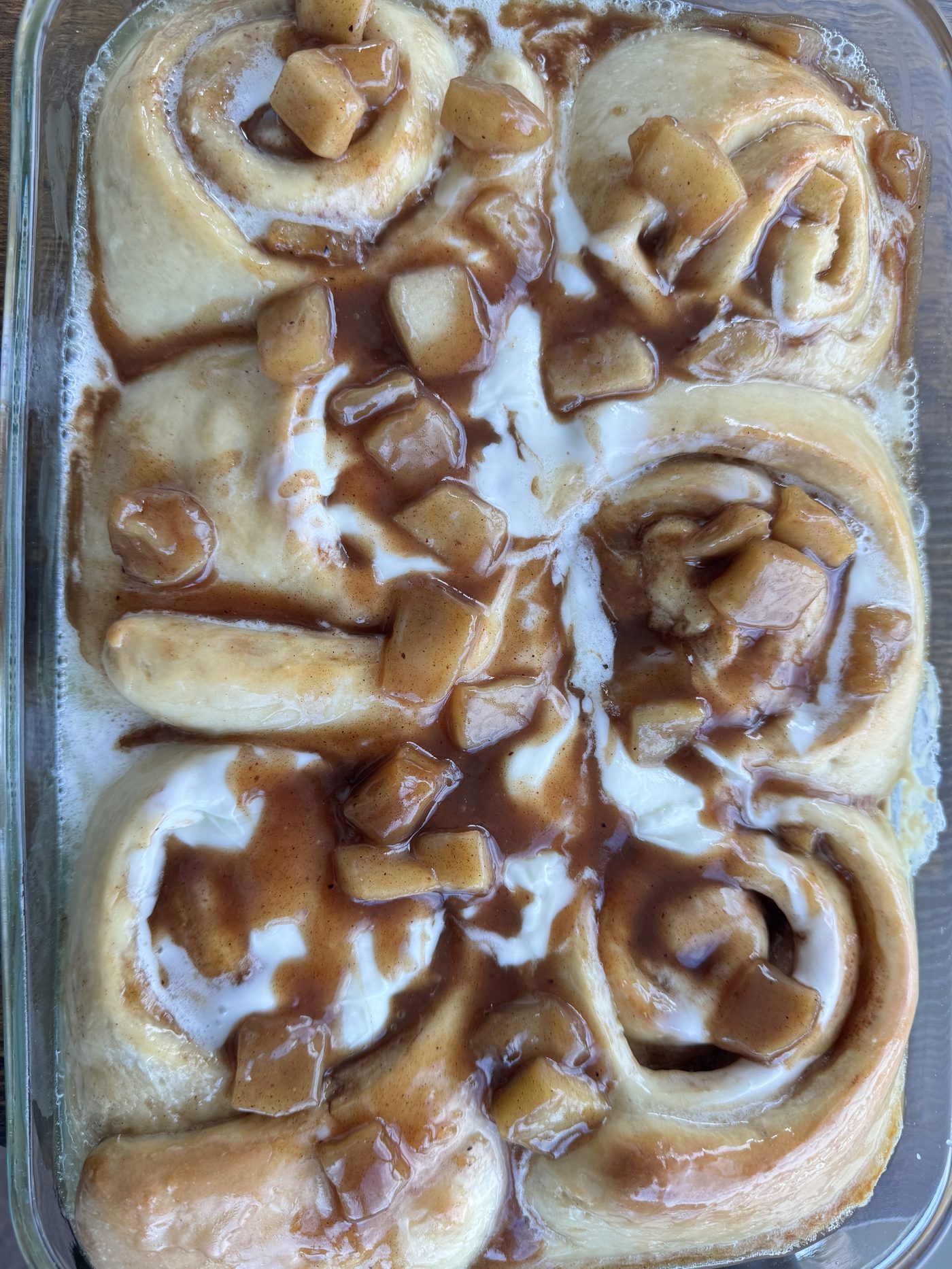Salted caramel apple cinnamon rolls fresh from the oven